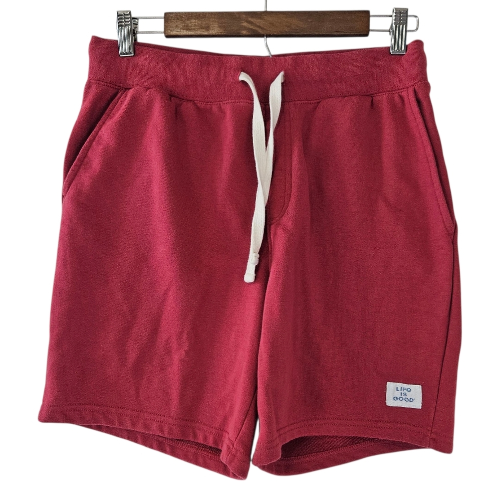 Life Is Good Mens Washed Red Pull On Casual Drawstring Waist Shorts Size S